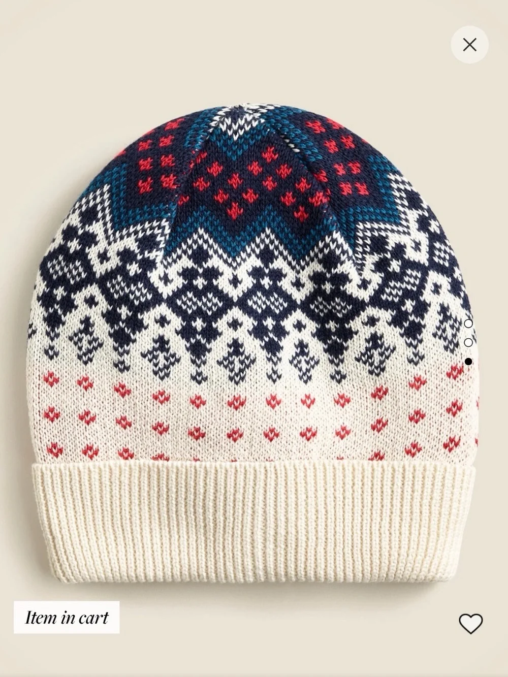 Crewcuts Cream Knit Fair Isle Beanie with Navy, Teal & Red Accents UNISex